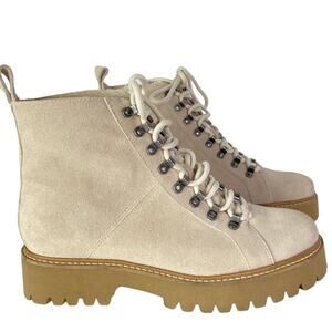 New Splendid Karina Chunky Combat Winter Boots Tan Beige Suede Moto Lug Sole 8